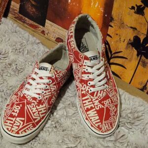 Vans Red and White Graphic Sneakers